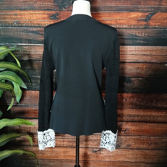 INC International Concepts Sweater L Black Sheer Lace Asymmetrical Zip - Picture 5 of 9